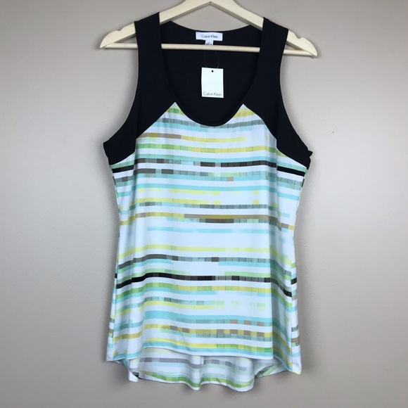 Calvin Klein Tops - Calvin Klein High Low Hem Stripe Tank Top Size L